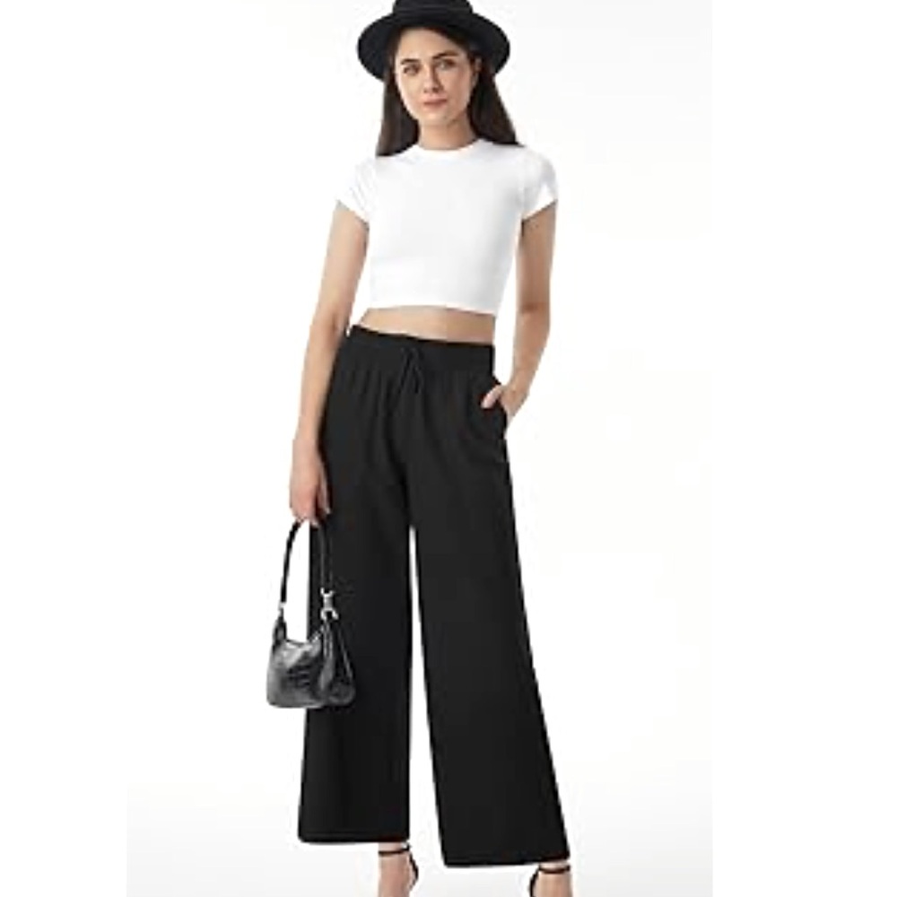 NWT AFITNE Palazzo Pants Boho Wide Leg High Waist Lounge Pants w/Pockets L